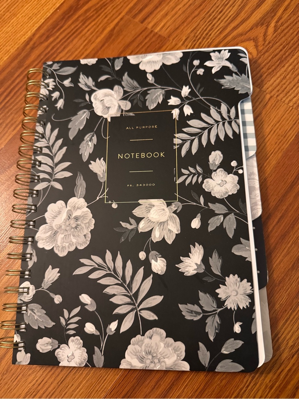 Floral Spiral Divider Notebook - Black & White
